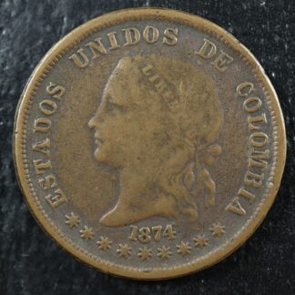 50 Centavos 1874 Bogotá Colombia KM#177.1 Brass
