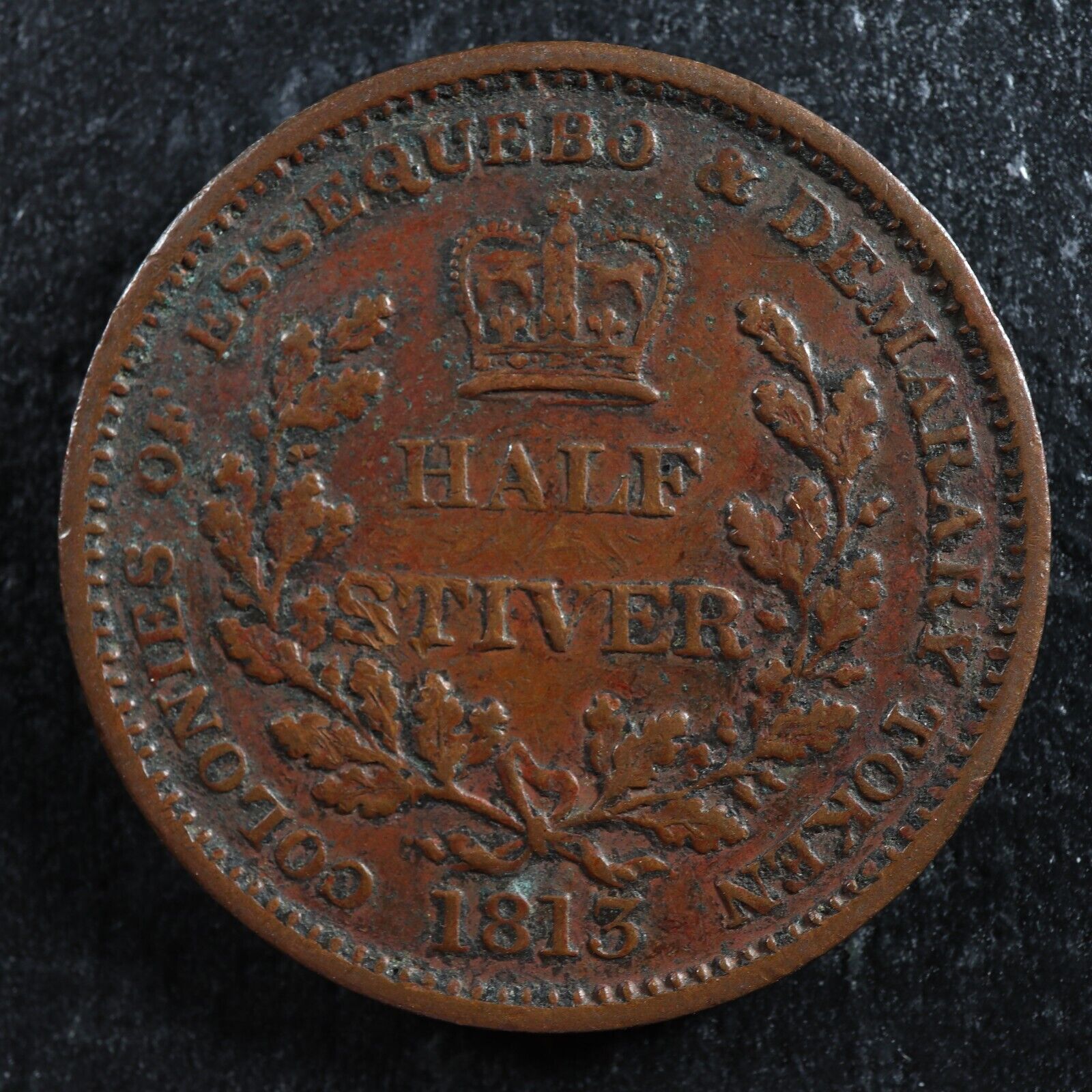 Half-stiver-token-1813-Colonies-of-Essequebo-Demarary-KM9-Copper-12-275767867270-2
