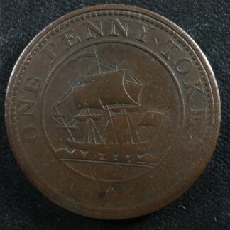 LC-52 One Penny token 1814 Lower Canada RH Richard Hurd ship Breton 989