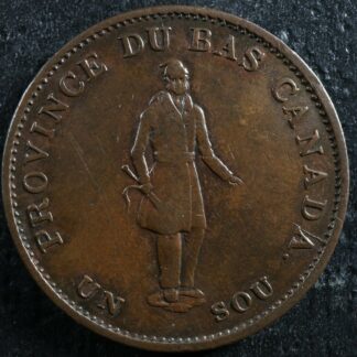 LC-8B1 Halfpenny token Un sou 1837 Lower Bas Canada Quebec Bank Breton 522