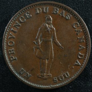 LC-8B2 Halfpenny token Un sou 1837 Lower Bas Canada Quebec Bank Breton 522