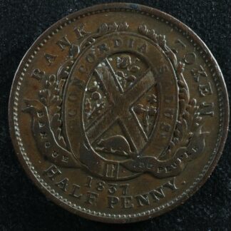 LC-8C1 Halfpenny token Un sou 1837 Lower Bas Canada Banque du Peuple Breton 522