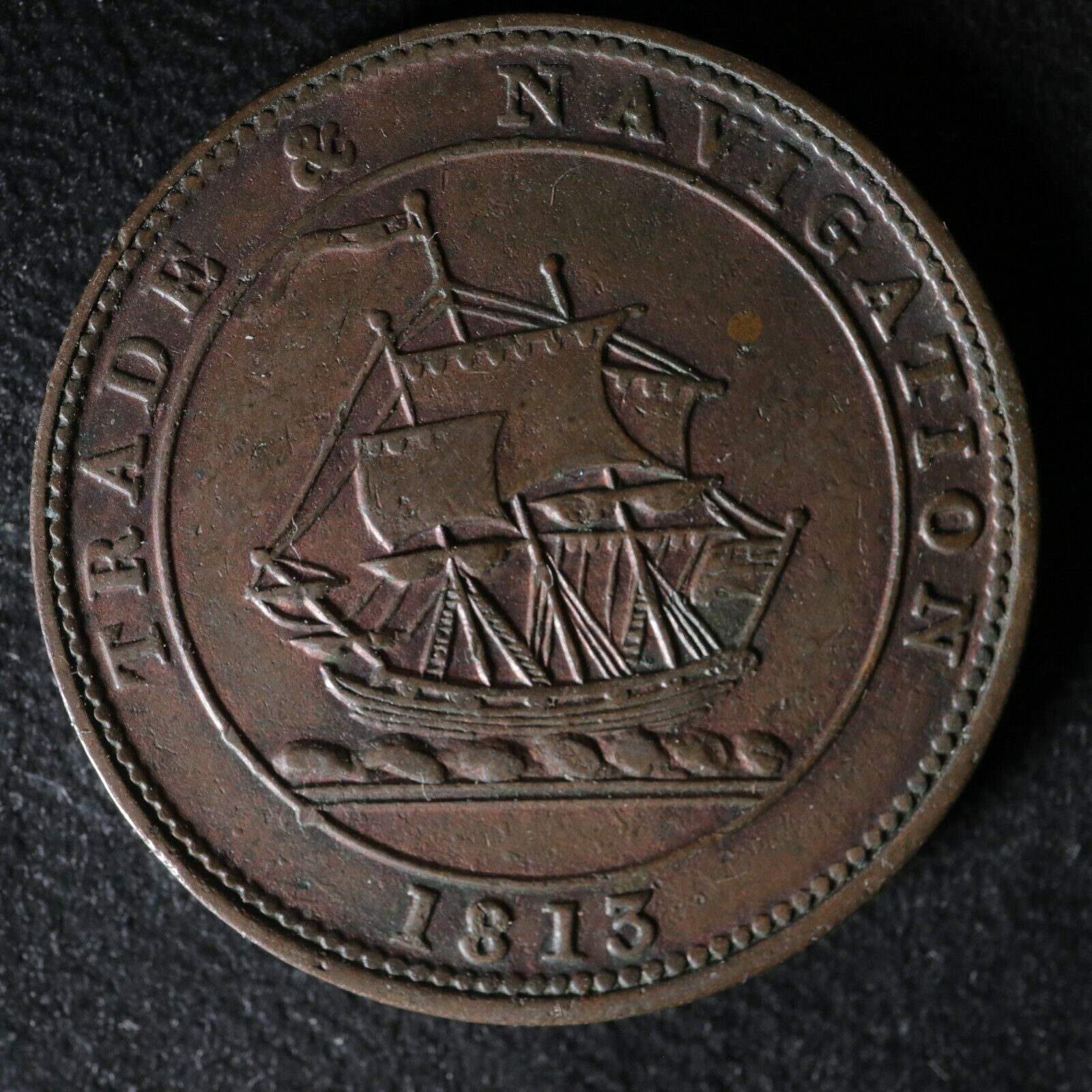 NS-21A3 Halfpenny token 1813 Canada Nova Scotia Trade & Navigation