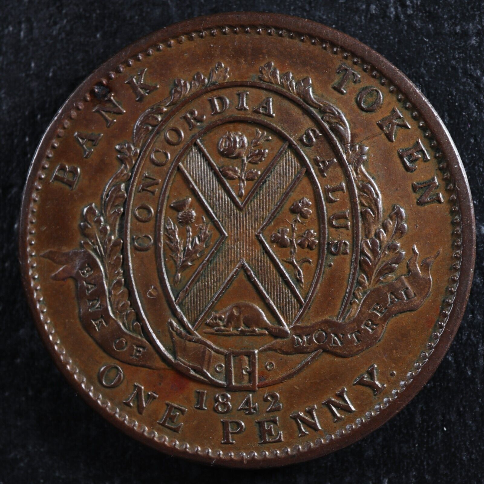 PC-2B One penny token 1842 Province of Canada Bank of Montreal Co 72 ...