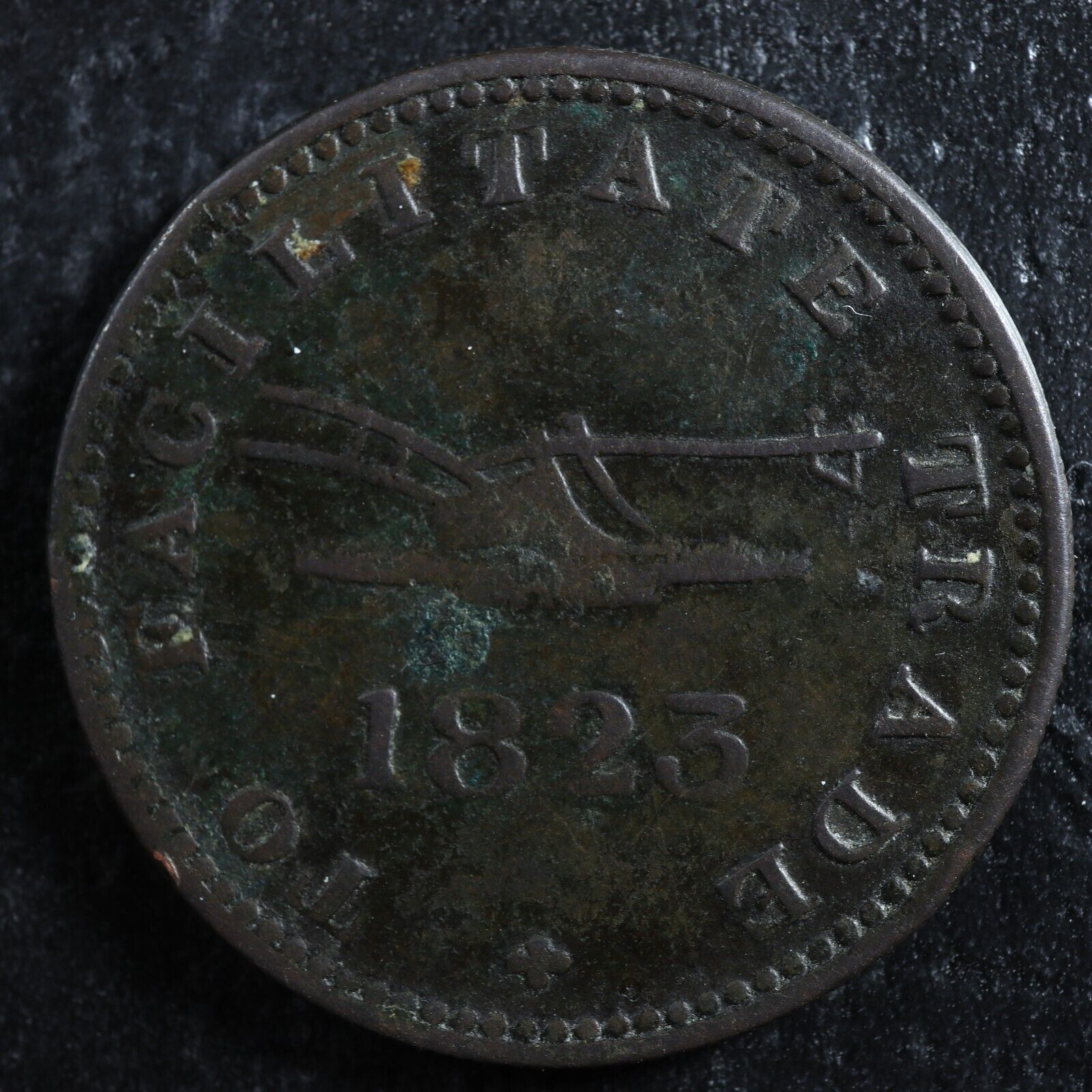 UC-12A2-Halfpenny-token-1823-Upper-Canada-Ontario-ship-Breton-730-275791082300-2
