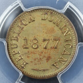1 centavo 1877 Dominican Republic KM#3 PCGS MS-63 Brass République dominicaine