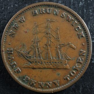 NB-1A1 Halfpenny token 1843 Canada Nouveau New Brunswick Ship Breton 910