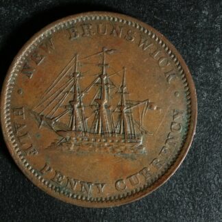 NB-1B Halfpenny token 1854 Canada Nouveau New Brunswick Ship Breton 912