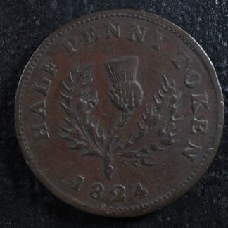 NS-1C2 Halfpenny token 1824 Nova Scotia Canada Thistle Breton 869