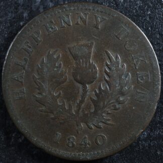 NS-1E2 Halfpenny token 1840 Nova Scotia Canada Thistle Breton 874