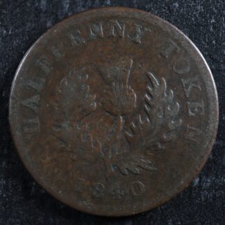 NS-1E2 Halfpenny token 1840 Nova Scotia Canada Thistle Breton 874