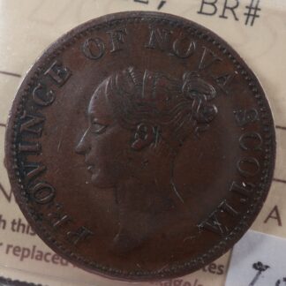 NS-1E2 ICCS AU-50 Halfpenny token 1840 Nova Scotia Canada Thistle Breton 874
