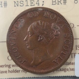 NS-1E4 ICCS AU-55 Halfpenny token 1840 Nova Scotia Canada Thistle Breton 874