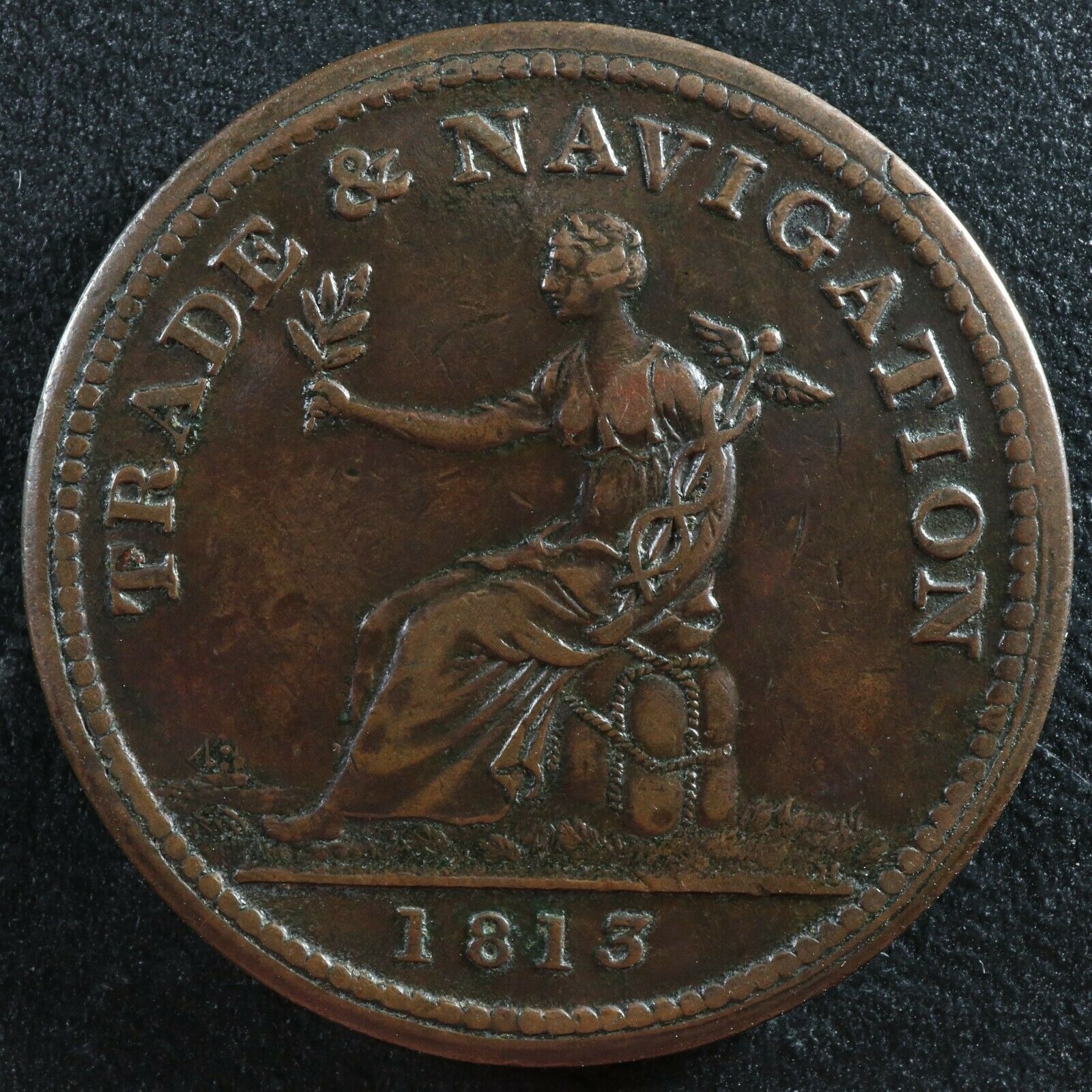 NS-20A3 One penny 1813 token Canada Nova Scotia Copper Breton 962