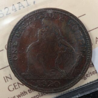 NS-24A1 ICCS AU-50 Halfpenny 1820 token Canada Nova Scotia ship harp Breton 894