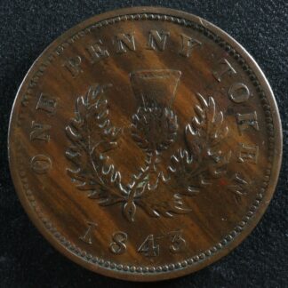 NS-2D1 One Penny token 1843 Canada Nova Scotia Thistle Breton 873