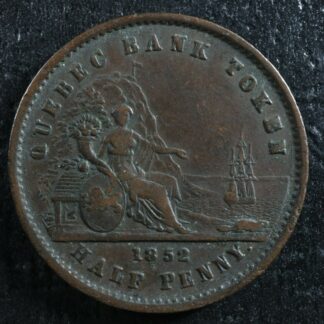 PC-3 Halfpenny token Un sou 1852 Province du of Canada Quebec Bank Breton 529