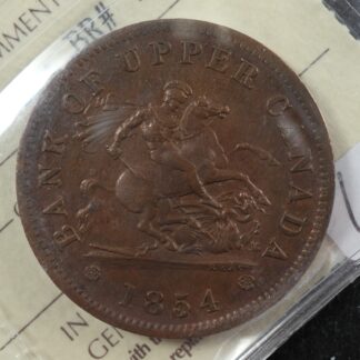 PC-6C1 ICCS AU-50 One Penny 1854 token Bank of Upper Canada Breton 719
