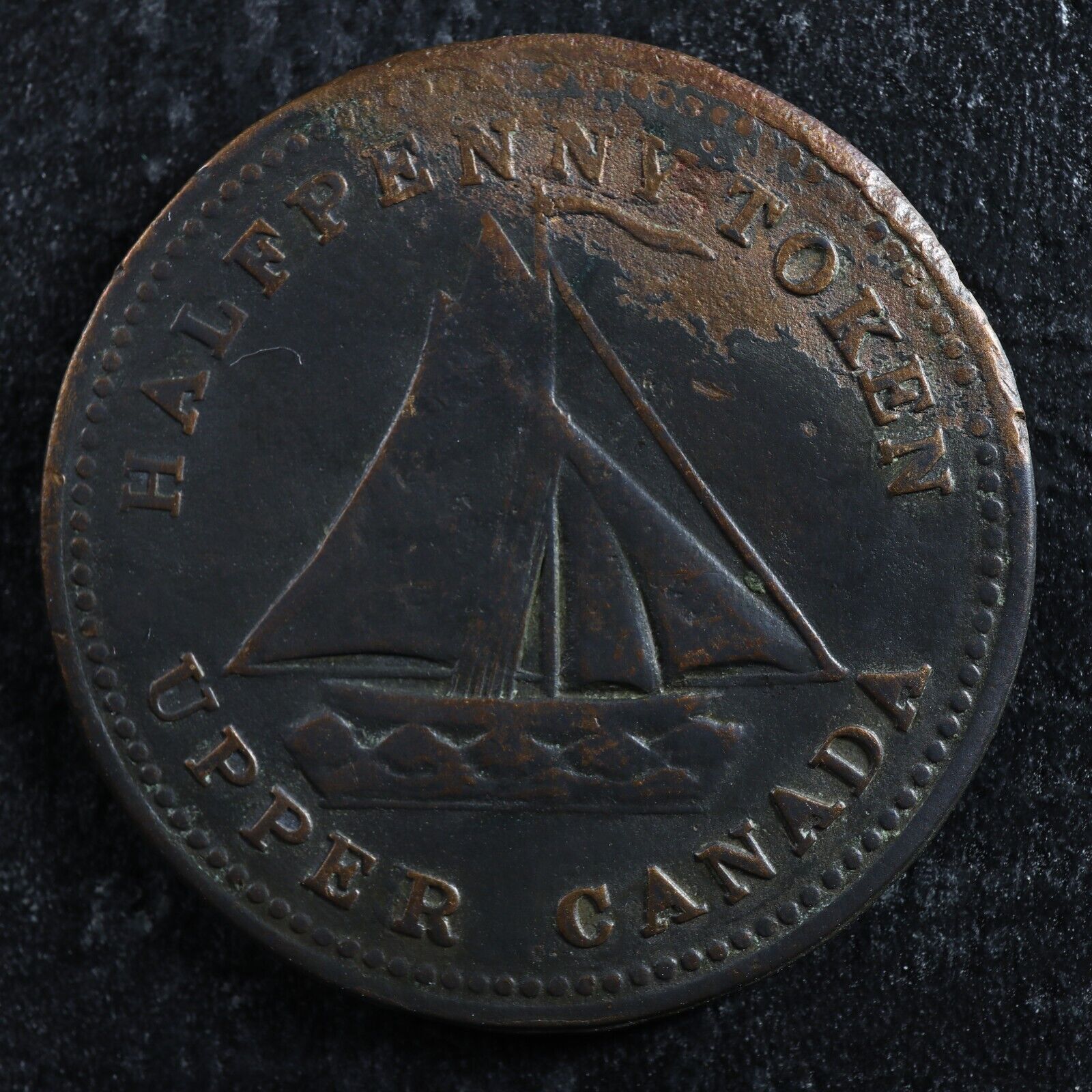 Uc Halfpenny Token Upper Canada Brass Commercial Change Ship Breton Jetons Canada