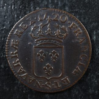 1/2 sol à l'écu 1720S Reims France Copper KM#451.8 Louis XV