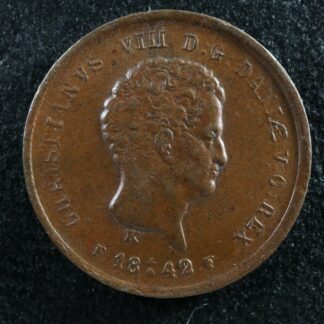 1/5 rigsbankskilling 1842 FF Denmark KM#724 copper Danmark Danemark