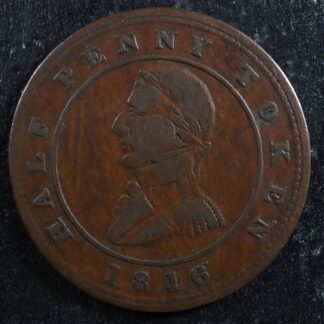 LC-12 Halfpenny token 1816 Montreal Quebec Lower Bas Canada Ship Breton 531