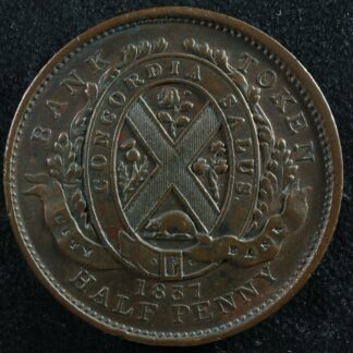 LC-8A1 Halfpenny token Un sou 1837 Lower Bas Canada City Bank Breton 522