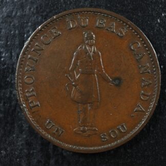 LC-8B2 Halfpenny token Un sou 1837 Lower Bas Canada Quebec Bank Breton 522