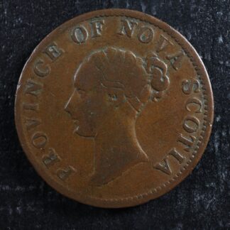 NS-1F5 Halfpenny token 1843 Nova Scotia Canada Thistle Breton 874