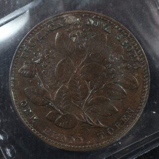 NS-6A2 ICCS AU-55 One penny token 1856 Canada Nova Scotia Mayflower Breton 875