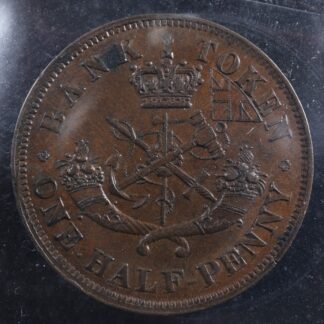 PC-5C2-ICCS-AU-55-Halfpenny-1854-token-Crosslet-4-Upper-Canada-Bank-Breton-720-277102425792-2