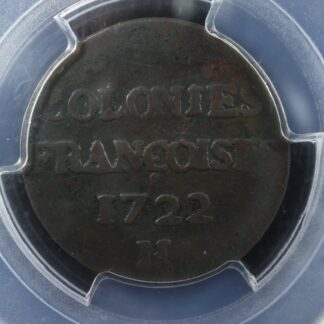 9 deniers 1722H French Colonies Colonial USA PCGS VG det New France Ex. Martin