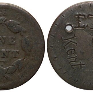 American large cent engraved with "E. Toll Ouvry, Kent, Ont".
