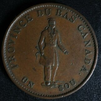 LC-8B1 Halfpenny token Un sou 1837 Lower Bas Canada Quebec Bank Breton 522