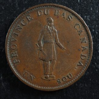 LC-8B1 Halfpenny token Un sou 1837 Lower Bas Canada Quebec Bank Breton 522