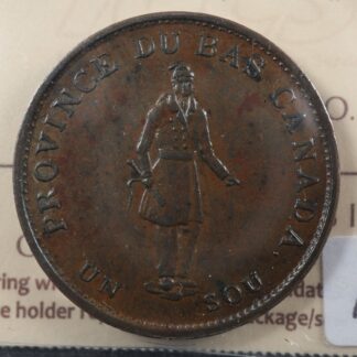 LC-8B1 ICCS AU-50 Halfpenny token 1837 Lower Bas Canada Quebec Bank Breton 522