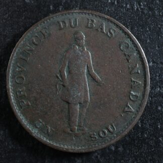 LC-8D1 Halfpenny token Un sou 1837 Lower Bas Canada Bank of Montreal Breton 522