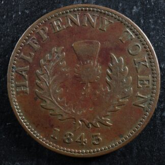 NS-1F1 Halfpenny token 1843 Nova Scotia Canada Thistle Breton 874