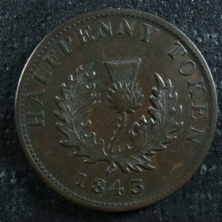 NS-1F5 Halfpenny token 1843 Nova Scotia Canada Thistle Breton 874