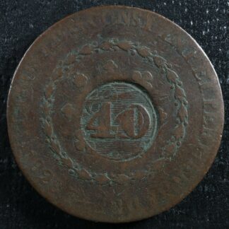 40 Reis counterstamp on a 80 Reis 1828R Brazil KM#444.1 Copper Brézil Brasil