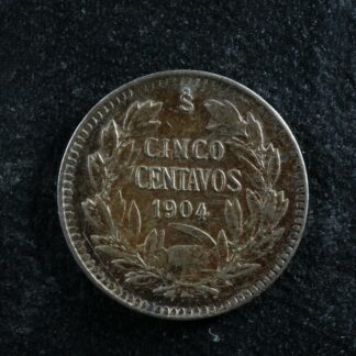 Cinco centavos 1904 So Chile KM#155.2 Silver Chili 5