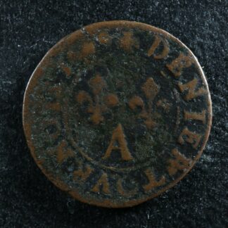 Denier tournois 1649A Paris France Copper King Roi Louis XIV