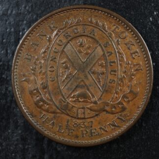 LC-8A1 Halfpenny token Un sou 1837 Lower Bas Canada City Bank Co 1L Breton 522