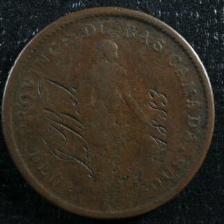 Love token 1883 on a LC-9A One Penny Deux sous 1837 Bas Lower Canada Breton 521