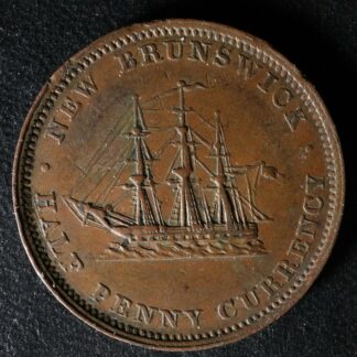 NB-1B Halfpenny token 1854 Canada Nouveau New Brunswick Ship Breton 912