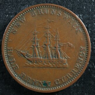 NB-1B Halfpenny token 1854 Canada Nouveau New Brunswick Ship Breton 912