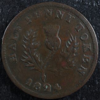 NS-1C2 Halfpenny token 1824 Nova Scotia Canada Thistle Breton 869
