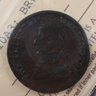 WE-10A3 ICCS VF-30 Halfpenny 1816 token Wellington Waterloo Canada Breton 981