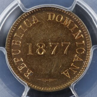 1 centavo 1877 Dominican Republic KM#3 PCGS MS-62 Brass République dominicaine