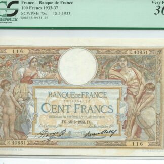 100 francs 18.5.1933 (1933-1937) France PCGS VF-30 Pick 78c f P